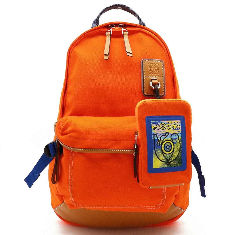 Loewe Nature Backpack Canvas Leather Orange Beige Cream Blue